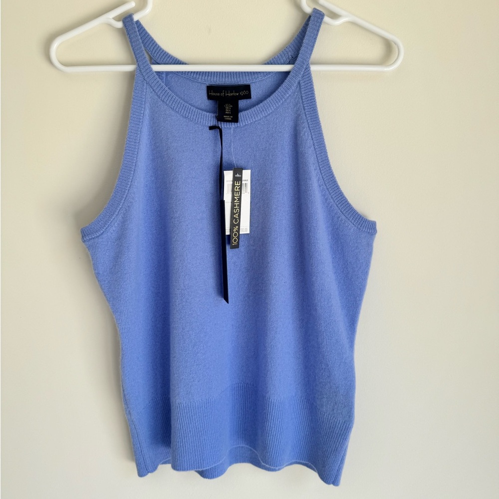House of Harlow 1960 100% Cashmere Blue Tank Top NWT Luxury Sweater Tank Size L